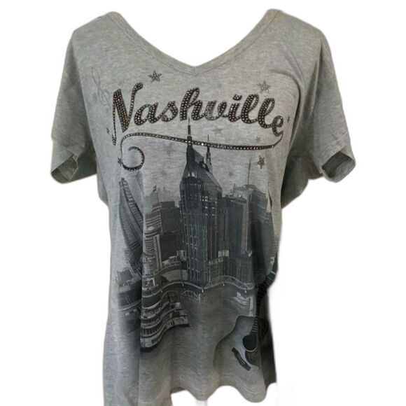 Sweet Gisele T-Shirt Women’s Size XXL Gray Nashville Graphic T-Shirt w Studding - Picture 1 of 8